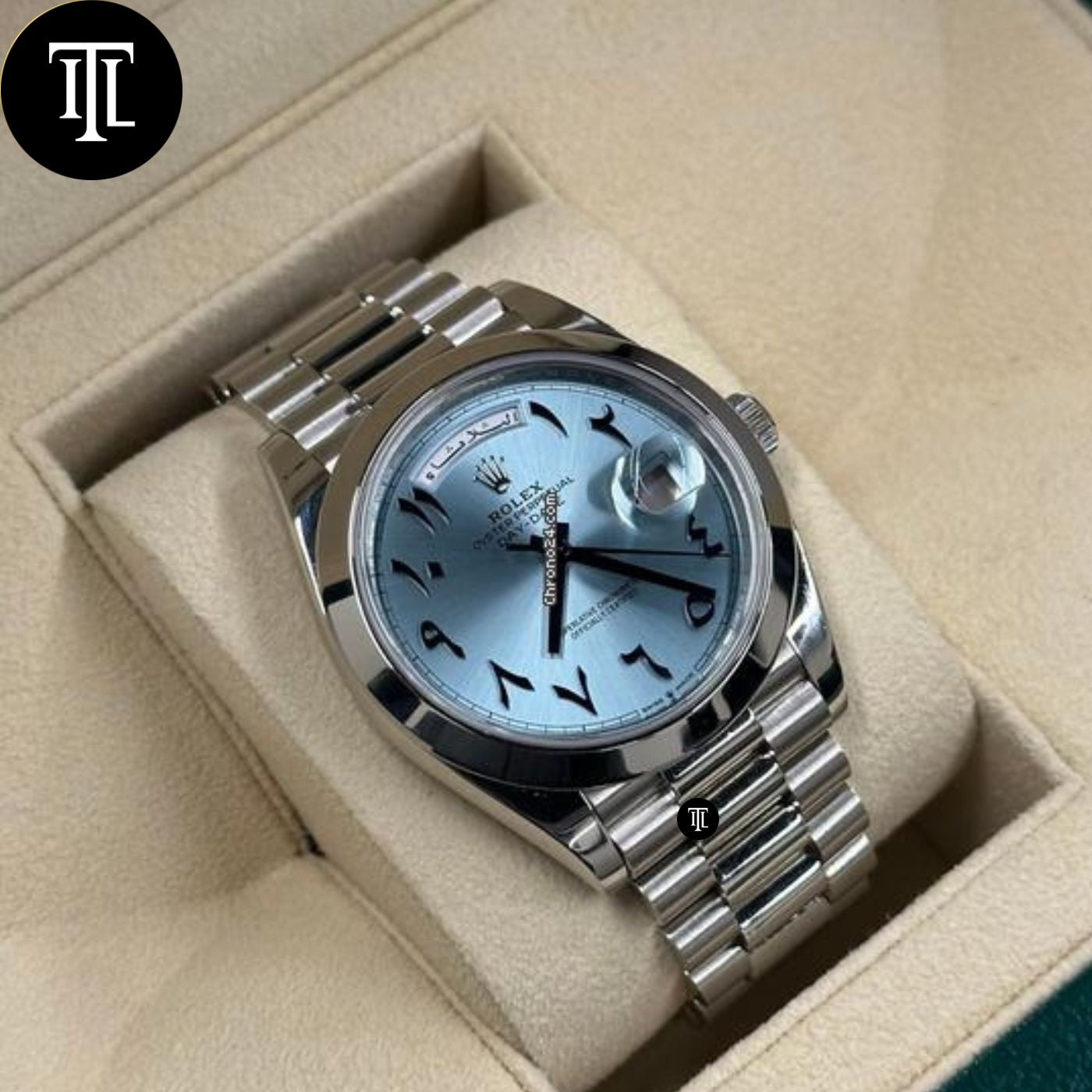 Rolex Day-Date 40 Platinum Blue Arabic